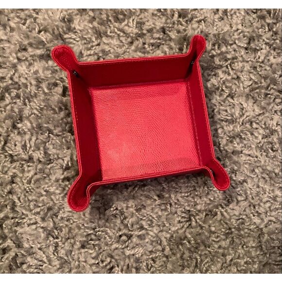 NEW IN BOX RAIKA Valet Tray Catchall Leather 7" Square Snap RED Organizer - Picture 1 of 7